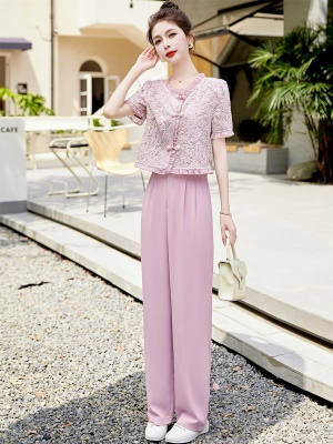 2025夏装俏皮活泼减龄两件套名媛蕾丝上衣高级感西装阔腿裤套装女