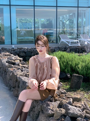 ByYou 秋季新款高级感鹿皮绒咖色高腰半身裙显瘦a字气质包臀短裙