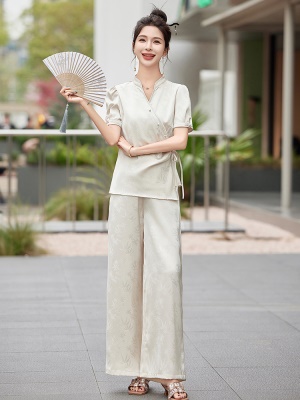 新中式国风气质套装女2025新款夏季时尚职业速干高端大气两件套裤
