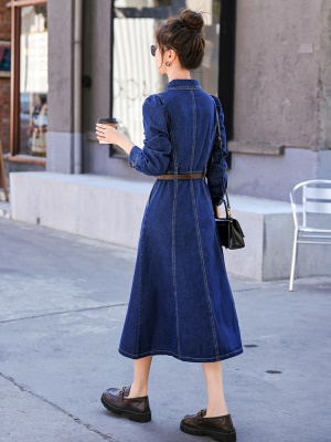 法式复古牛仔连衣裙女2025春秋季新款收腰显瘦欧洲站高端衬衫长裙