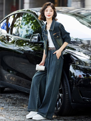 欧货爆款牛仔套装女2025春秋新款干练气质高端工装奢华洋气两件套