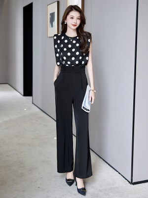 欧货印花T恤炸街套装女2025夏新款吊带阔腿背带裤时尚职业两件套