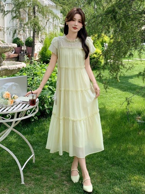 法式木耳边飞飞袖连衣裙女2025夏季天丝松弛感收腰巨好看超仙裙子