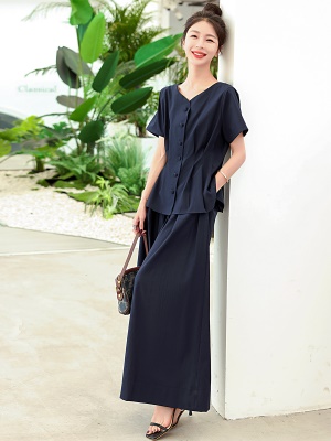 休闲时尚阔腿裤套装女夏装2025新款遮肉巨显瘦成套搭配职业两件套