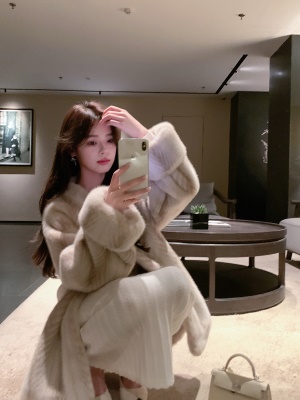 ByYou 冬季新款兔绒白色针织连衣裙中长款内搭修身过膝包臀毛衣裙