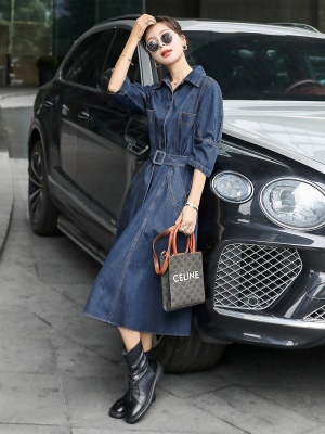 欧货polo领牛仔裙连衣裙女2025春秋新款洋气减龄收腰显瘦高端长裙