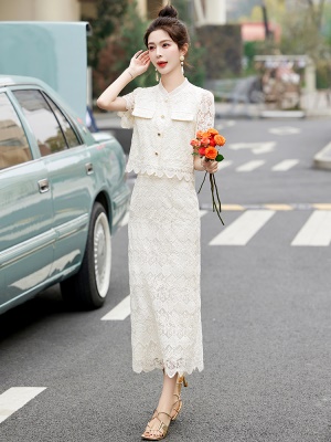 今年流行漂亮套装裙女2025夏装新款小香风蕾丝半身长裙欧货两件套