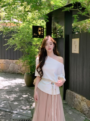 ByYou 夏季新款薄纱粉色压褶网纱半身裙高腰显瘦蓬蓬纱裙大摆长裙