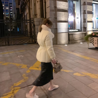 ByYou 冬季洋气黑色亮片羊毛针织半身裙女加厚新款收腰中长款裙子