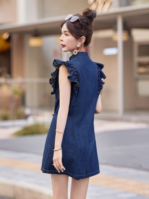 新中式国风牛仔套装女2025夏季新款时尚复古盘扣小飞袖短裤两件套
