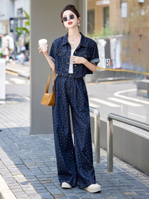 欧货干练气质套装女2025夏季新款波点别致工装风时尚高端两件套裤