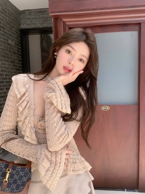 ByYou秋季新款气质卡其色针织半身裙多层蛋糕裙高腰显瘦a字短裙子