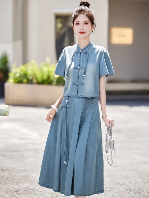 薄款冰丝牛仔套装裙女2025夏天新品新中式国风今年流行漂亮两件套