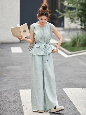 欧货巨好看亚麻套装女2025夏季新款超火马甲薄款西装高级感两件套