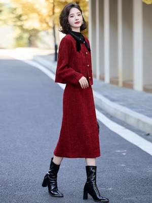 时尚小香风套装女2025秋冬新款名媛喜庆婚宴日常可穿毛呢两件套裙
