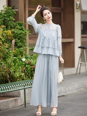 贵夫人时尚套装女2025夏季新款干练气质阔太太减龄流行雪纺两件套
