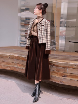 欧货格子羊毛呢套装女2025春秋装新款小香风半身裙早秋穿搭两件套