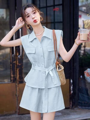 欧货小个子马甲套装女2025夏季新款休闲洋气系带松弛感短裤两件套