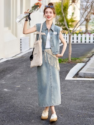 欧洲站蕾丝拼接马甲套装女2025夏装新款设计洋气时尚炸街两件套裙