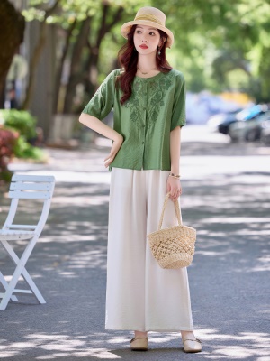 高端天丝亚麻套装女2025夏季新款显瘦遮肚子减龄年轻款妈妈两件套