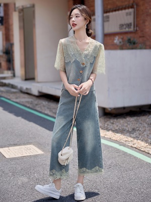 小香风蕾丝套装女2025夏日新款小个子时尚巨好看天丝牛仔三件套裤