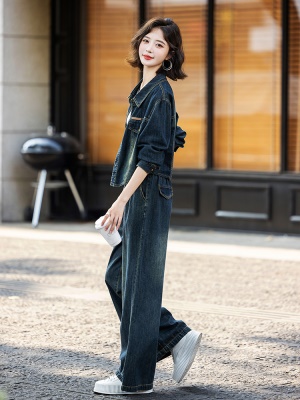 欧货爆款牛仔套装女2025春秋新款干练气质高端工装奢华洋气两件套