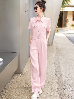 小香风西装阔腿裤套装女夏季2025新款休闲炸街时尚职业爆款两件套