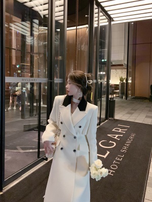 ByYou 春季新款白色兔绒针织假两件连衣裙长款修身高级收腰毛衣裙