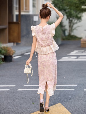 时尚气质巨好看的夏日套装女2025新款超火飞飞袖上衣鱼尾裙两件套