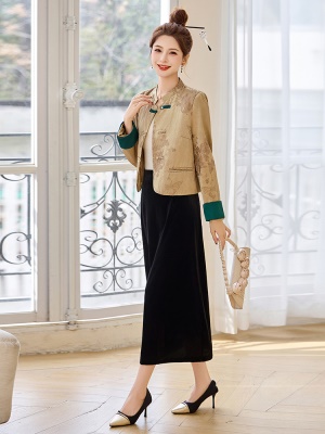 新中式国风职业套装女2025春季新款高端气质修身丝绒半身裙两件套