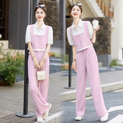 微胖显瘦西装套装女夏装2025职业活泼减龄遮肉拼接高级时装两件套