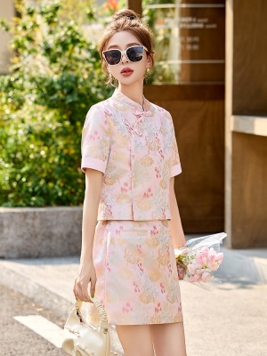 新中式国风提花套装女2025夏季新款复古盘扣改良旗袍半身裙两件套