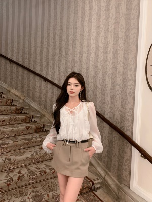 ByYou 秋冬新款卡其色a字西装半身裙百搭高腰显瘦短裙含短裤内衬