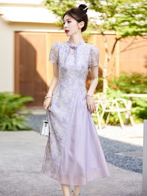 国风天丝连衣裙女2025年夏装新中式高级感显瘦穿搭复古风改良旗袍