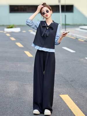 小香风拼接时尚套装女2025春季新款休闲气质干练爆款撞色两件套裤