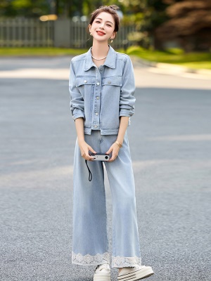 蕾丝花边牛仔两件套女2025春季新款高级感减龄气质漂亮一整套休闲