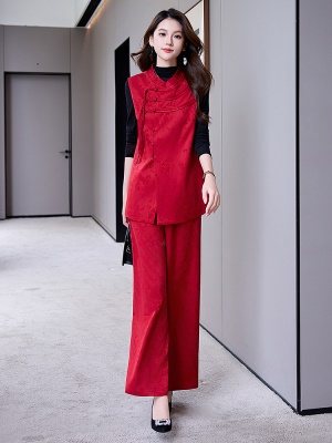 新中式国风套装女2025秋季新款高端盘扣流苏无袖马甲阔腿裤三件套