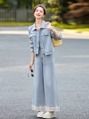蕾丝花边牛仔两件套女2025春季新款高级感减龄气质漂亮一整套休闲