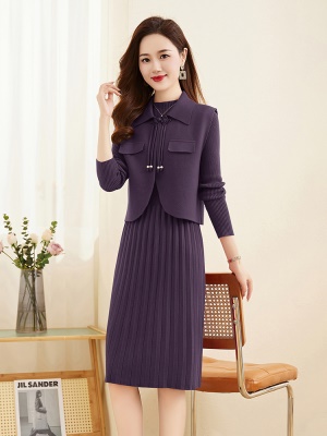 小香风女装订婚套装2025春秋冬新款国风针织红色时尚连衣裙两件套