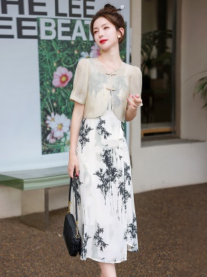 吊带连衣裙配开衫套装女夏2025新中式国风淑女禅意气质旗袍两件套