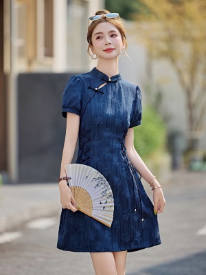 新中式提花收腰连衣裙女2025夏季新款国风气质修身改良旗袍A字裙