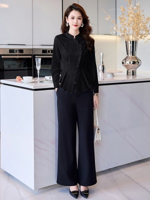 欧货时尚职业套装女2025年秋季新款正式场合显瘦衬衣喇叭裤两件套