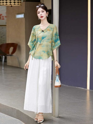 高端棉麻小个子套装女2025夏季新款洋气减龄时尚亚麻阔腿裤两件套