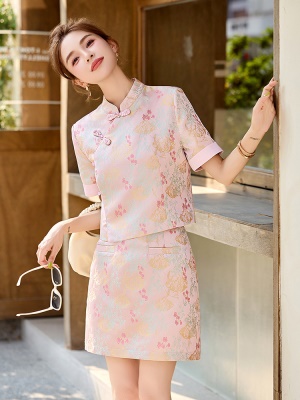 新中式国风提花套装女2025夏季新款复古盘扣改良旗袍半身裙两件套