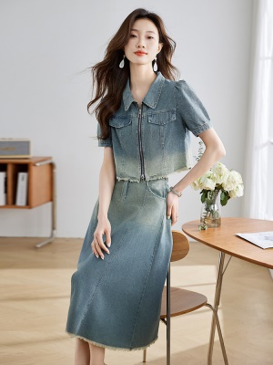 薄款短袖牛仔套装裙女2025夏装新款欧美高端奢华大牌小个子两件套