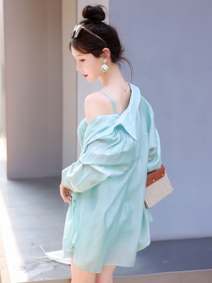 天丝透气防晒套装女夏款新款时尚高级感修身衬衫连体短裤两件套潮