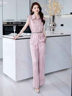 超火高端条纹马甲西装套装女夏2025新款正式场合时尚职业两件套裤