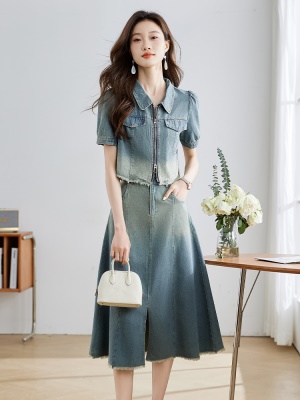 薄款短袖牛仔套装裙女2025夏装新款欧美高端奢华大牌小个子两件套