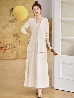 新中式国风西装套装女2025春季新款时尚高端大气禅意茶服两件套裙