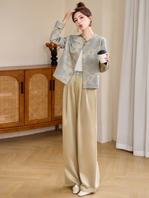国风气质名媛套装女2025春季新款时尚贵气高腰缎面新中式两件套裤